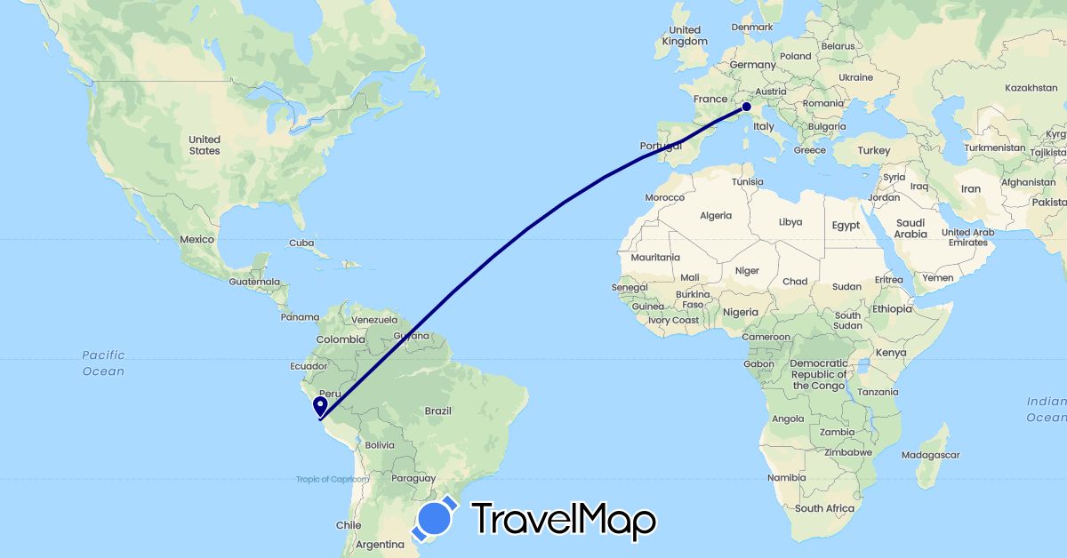 TravelMap itinerary: driving in Spain, Italy, Peru (Europe, South America)